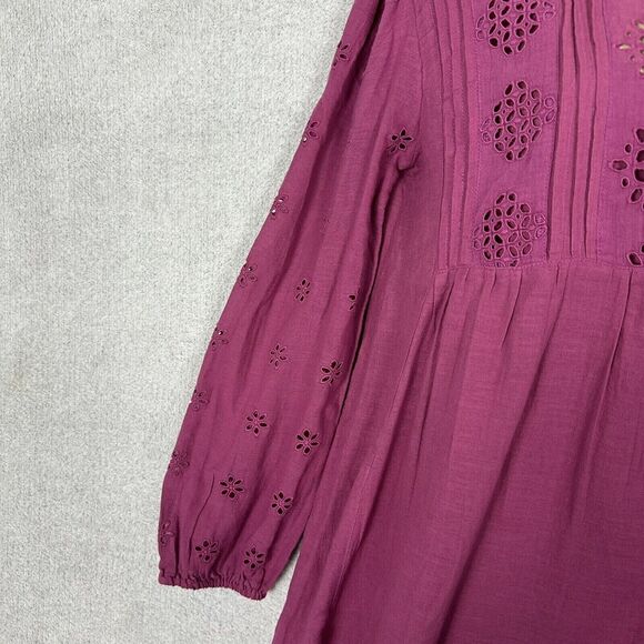 Sundance Chantae Eyelet Dress Pintuck Long Sleeve Buttons Womens XS Pink NWT - Picture 6 of 11